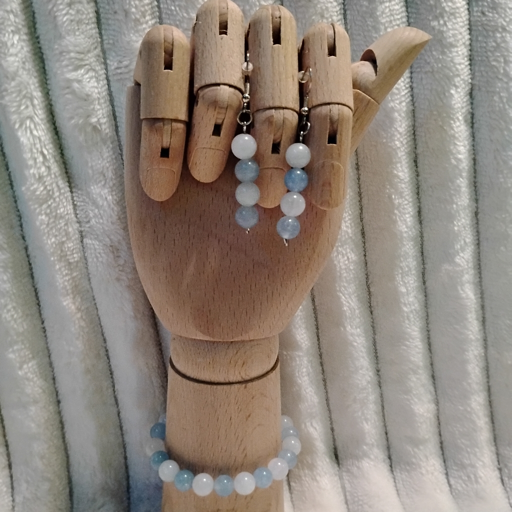 Handmade Colorful Chalcedony Two Piece Bracelet And Earring Jewelry Set